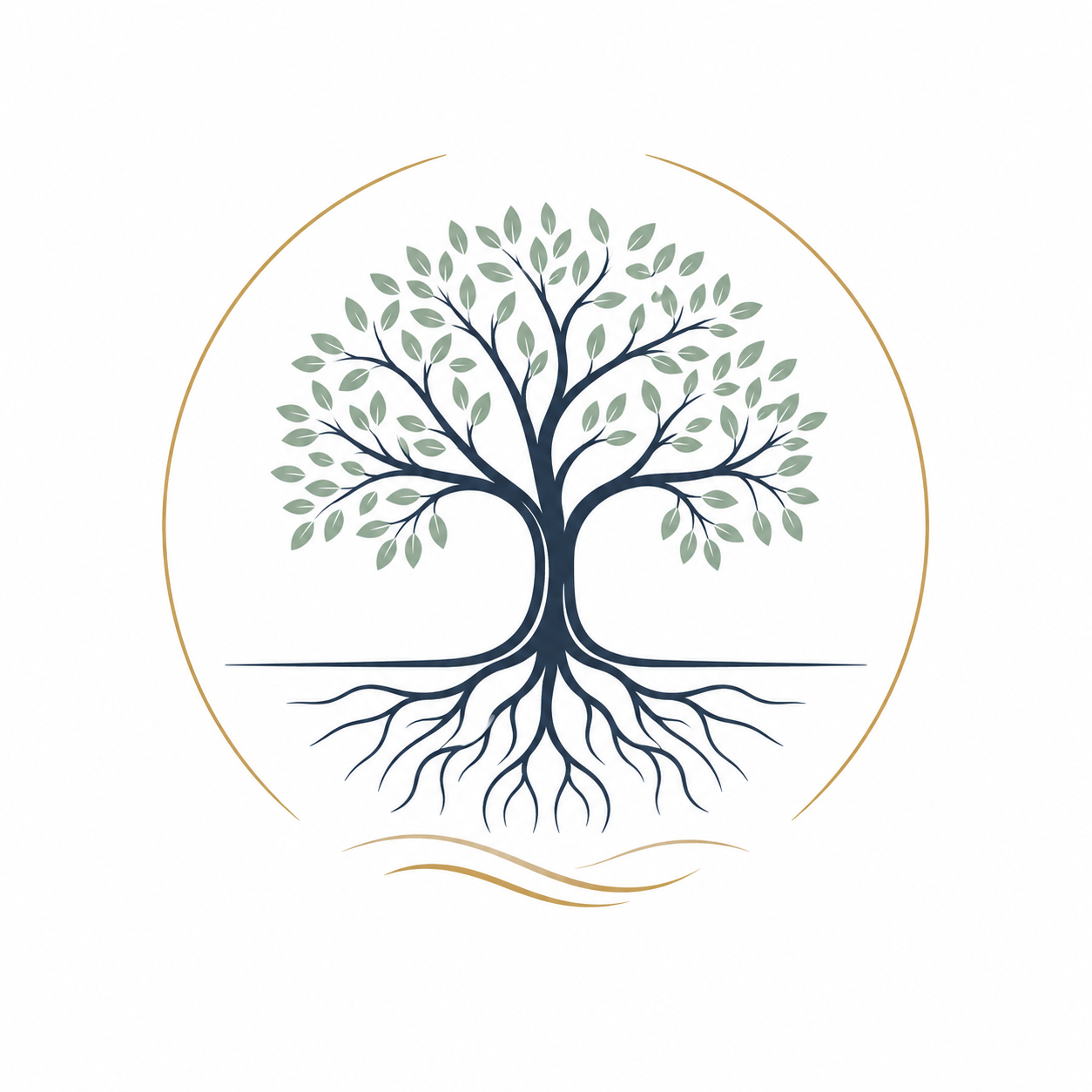 A flourishing tree with deep roots reaching toward water